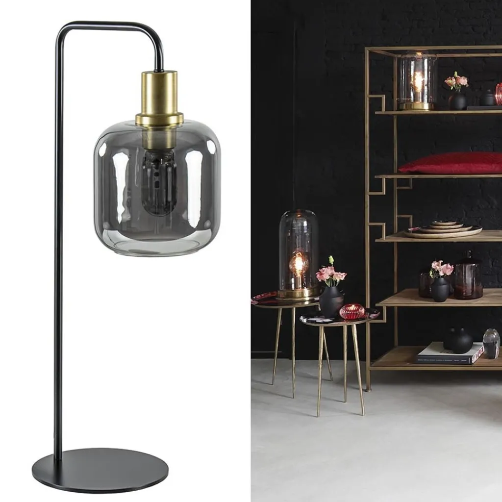 Straluma Tafellamp Lekar zwart/brons met smoke glazen kap> Light and Living|Woonkamerlampen