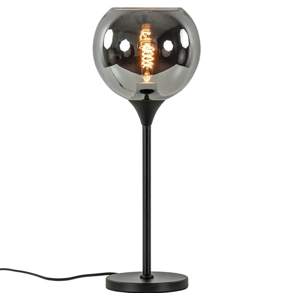 Straluma Tafellamp mat zwart met 20 cm smoke glazen bol> Tafellampen|Luxe Verlichting