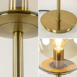 Straluma Tafellamp Medina goud met amber glas L&L><noscript><img width=