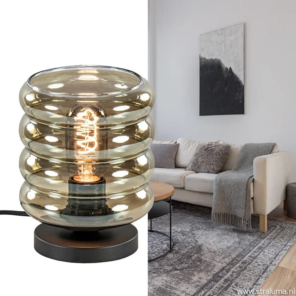 Straluma Tafellamp Quinto cilinder rib smoke/zw> Tafellampen|Industriële Verlichting