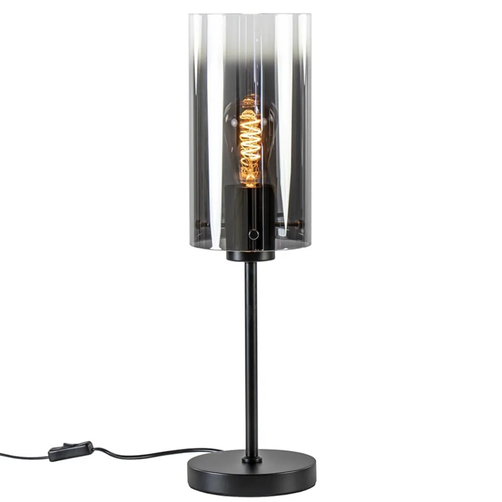 Straluma Tafellamp zwart met cilinder kap smoke gradiënt> Tafellampen|Klassieke Verlichting