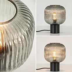 Straluma Tafellamp zwart met ronde smoke glazen kap><noscript><img width=