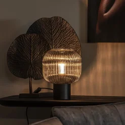 Straluma Tafellamp zwart met ronde smoke glazen kap><noscript><img width=