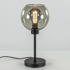 Straluma Tafellamp zwart met smoke glazen bol> Tafellampen|Landelijke Verlichting