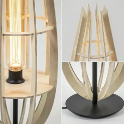 Straluma Tafellamp/vloerlamp naturel houten kap met zwart><noscript><img width=