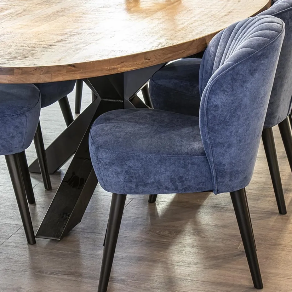 Straluma Trendy eetkamerstoel blauw met zwarte houten poot> Eetkamerstoelen