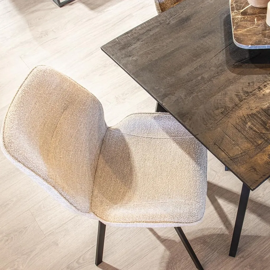Straluma Trendy eetkamerstoel stof naturel met zwarte poot> Eetkamerstoelen