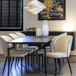 Straluma Trendy eetkamerstoel wit velours met zwart metalen poot><noscript><img width=