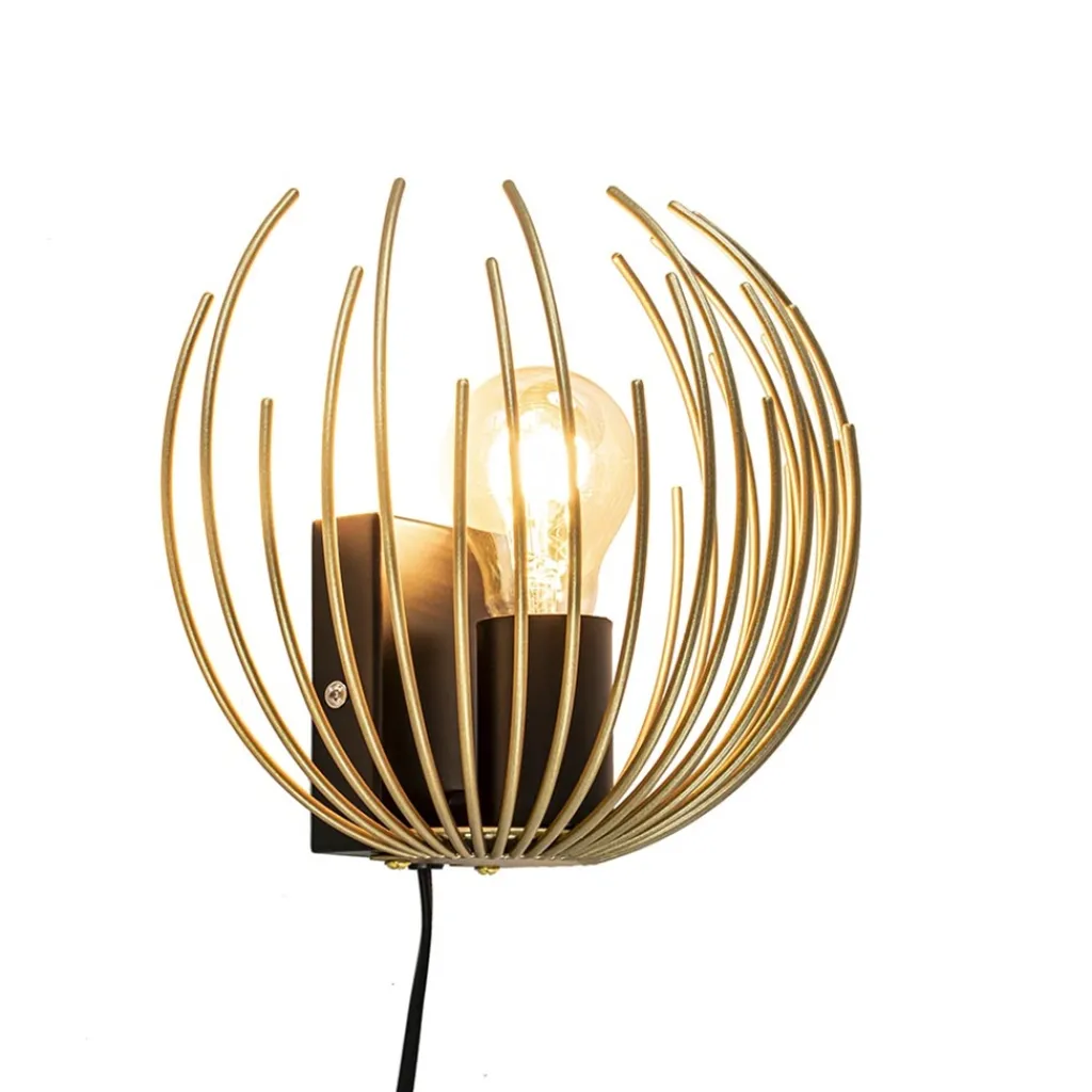 Straluma Trendy wandlamp goud met zwart inclusief snoer> Slaapkamerlampen|Halverlichting