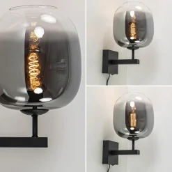 Straluma Trendy wandlamp zwart met smoke glazen kap en snoer><noscript><img width=