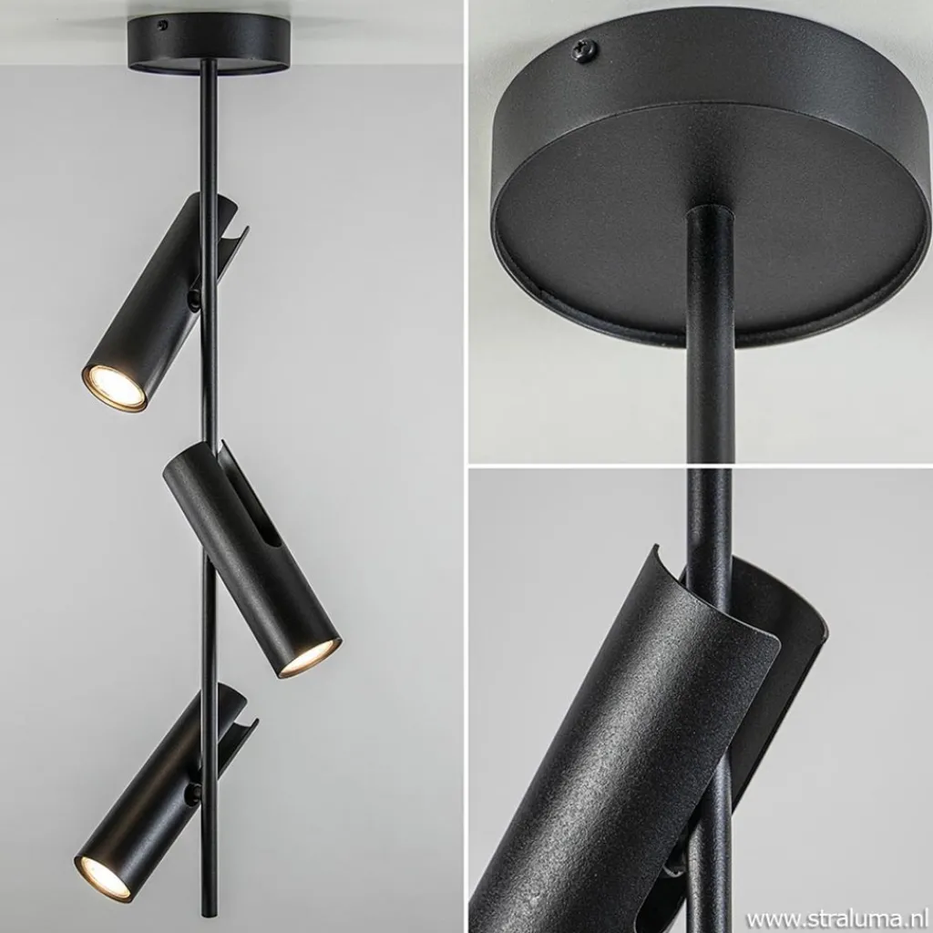 Straluma Verstelbare 3-lichts plafondspot zwart metaal> Opbouwspots|Keukenverlichting