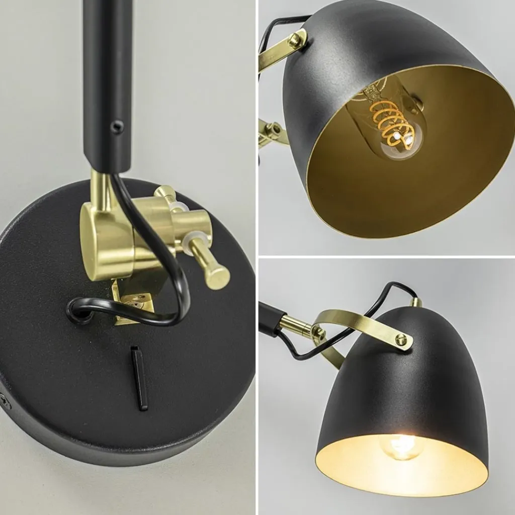 Straluma Verstelbare wandlamp mat zwart met gouden details> Wandlampen|Retro Verlichting