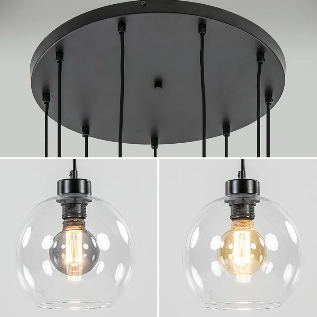 Straluma Videlamp / multipendel 9L zwart helder bolglas> Videverlichting|Pendel Lampen