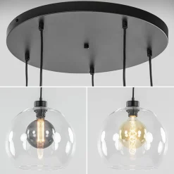 Straluma Videlamp / multipendel zwart met 5 helder glazen bollen><noscript><img width=