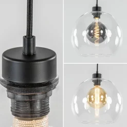 Straluma Videlamp / multipendel zwart met 5 helder glazen bollen><noscript><img width=