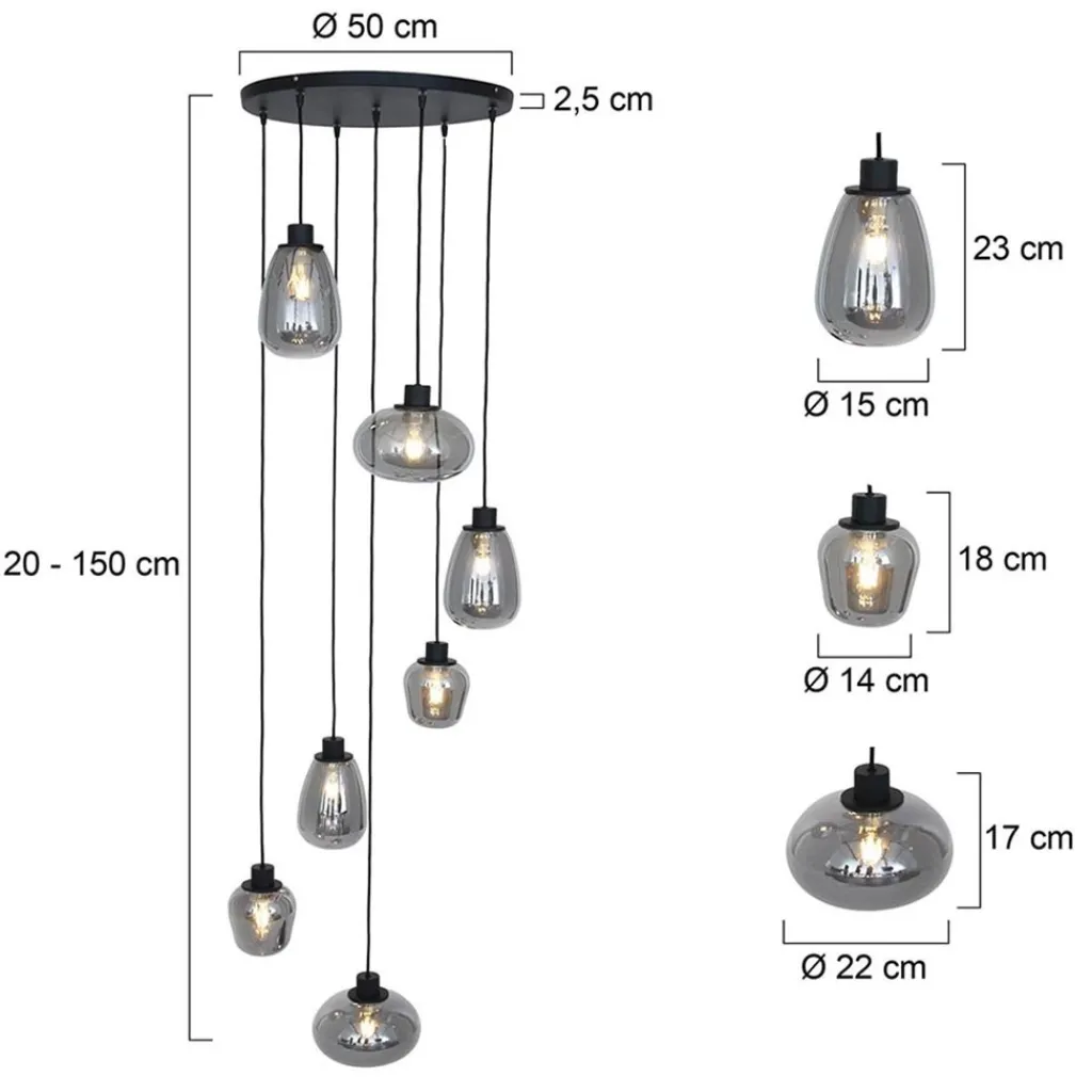 Straluma Videlamp 7L zwart met smoke glas mix> Videverlichting|Pendel Lampen
