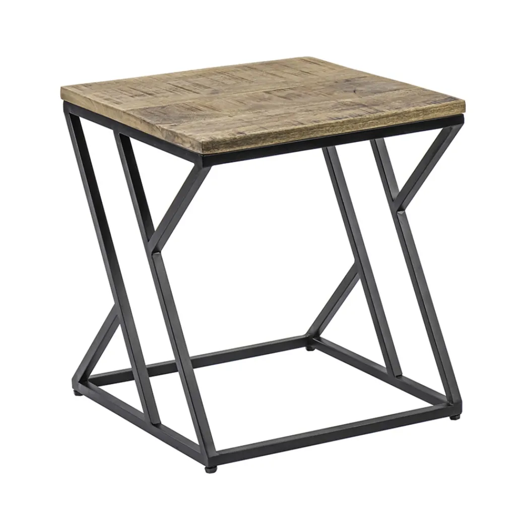 Straluma Vierkante bijzettafel zwart met mango hout> Bijzettafels