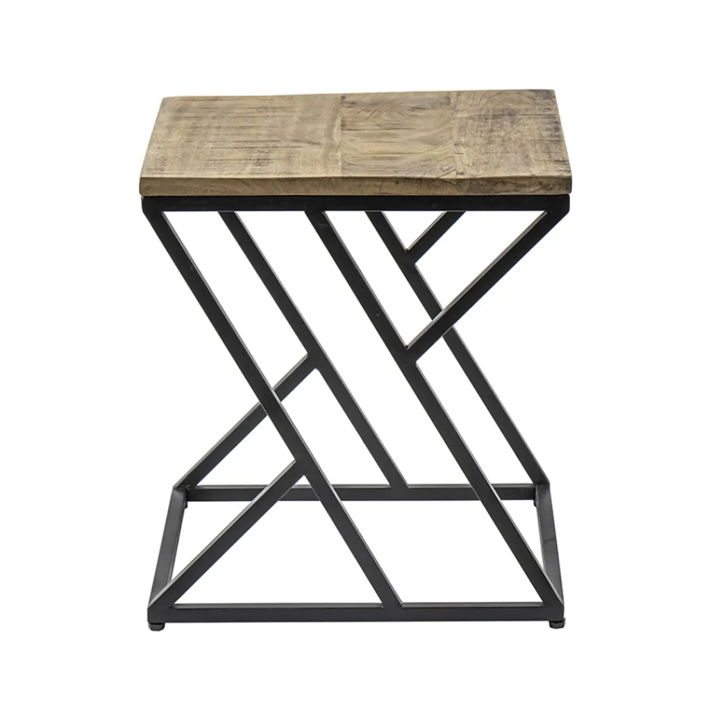 Straluma Vierkante bijzettafel zwart met mango hout> Bijzettafels