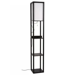 Straluma Vierkante vloerlamp zwart met beige kap en oplaadplatform> Vloerlampen|Landelijke Verlichting