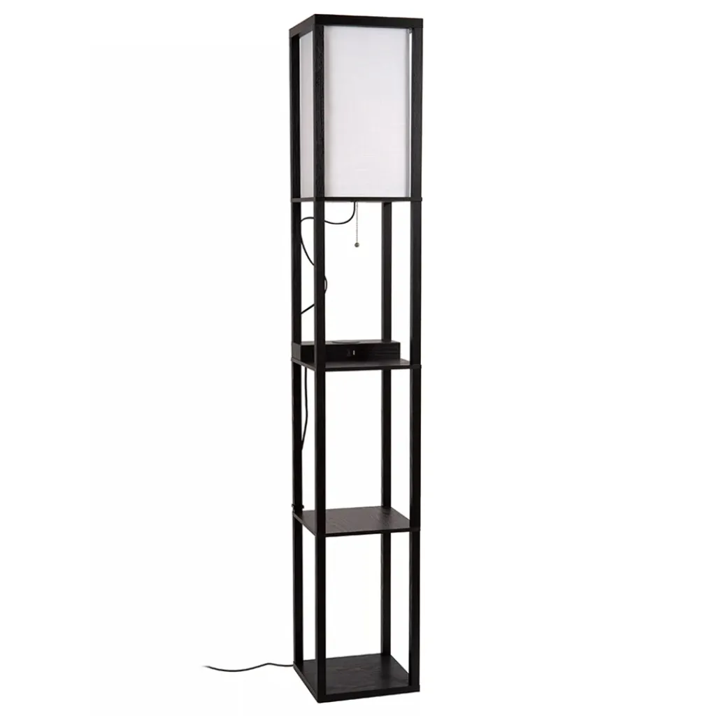 Straluma Vierkante vloerlamp zwart met beige kap en oplaadplatform> Vloerlampen|Landelijke Verlichting