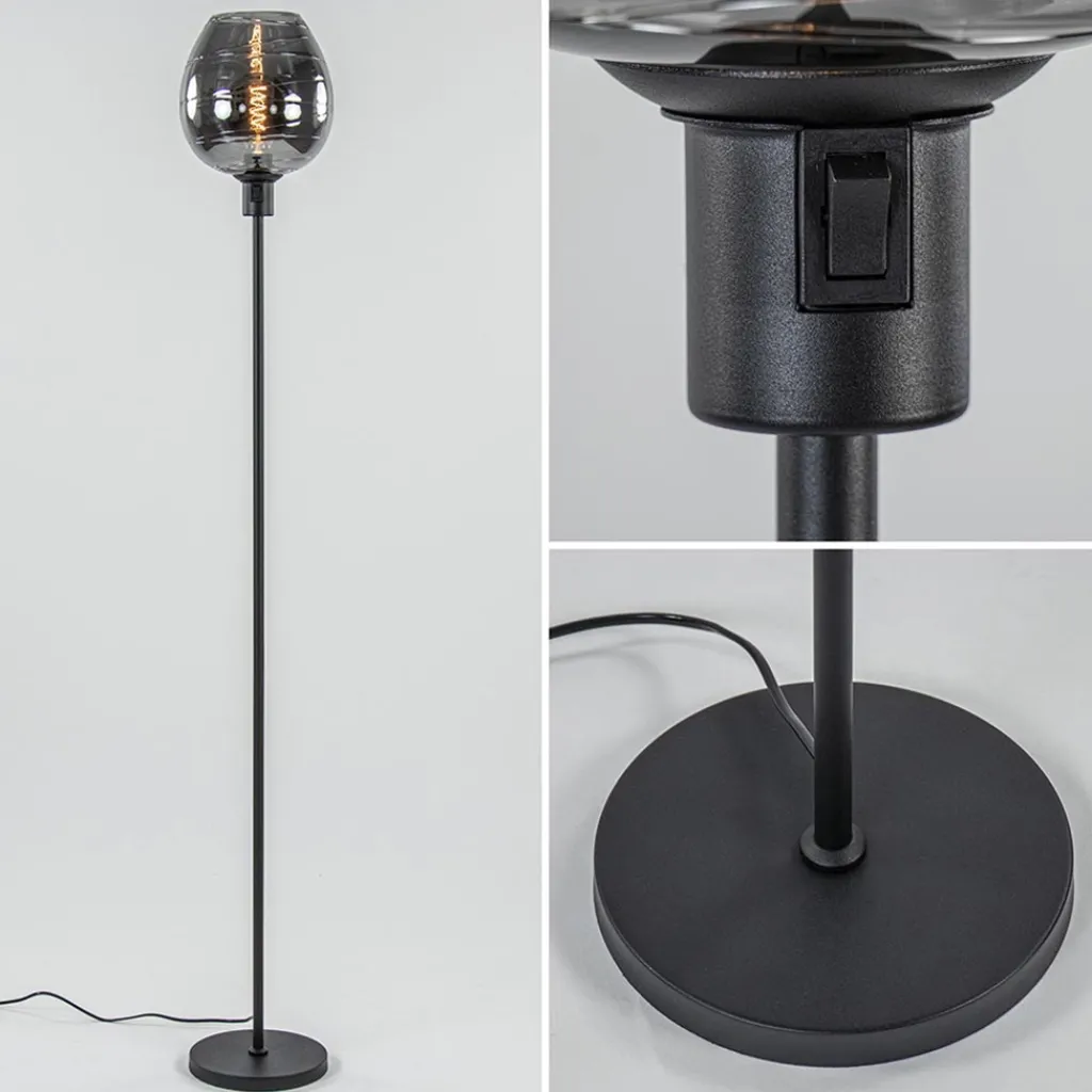 Straluma Vloerlamp Fantasy op stang zwart + smoke glas> Vloerlampen|Luxe Verlichting