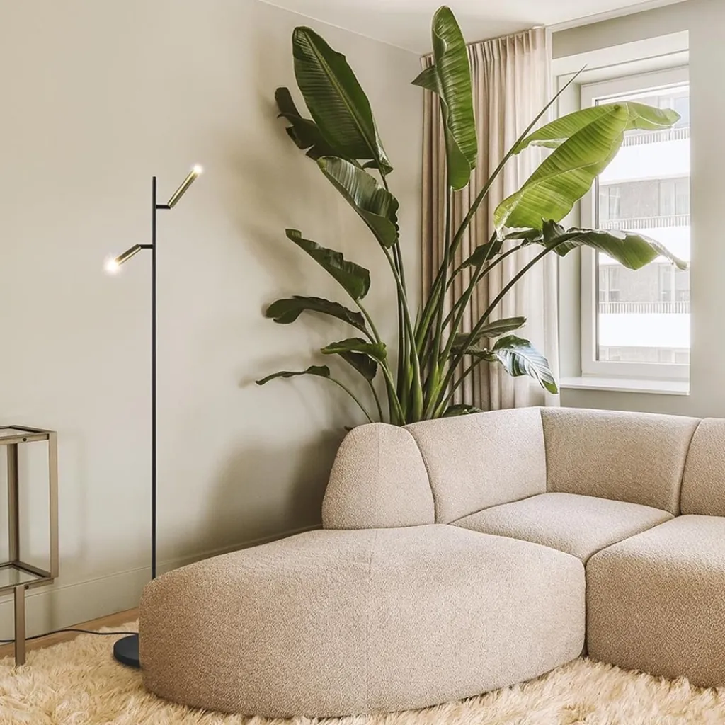 Straluma Vloerlamp Flute 2l zwart/matgoud pushdim> Vloerlampen|Leeslampen