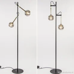 Straluma Vloerlamp Globe 2-L zwart/goud smokeglas> Slaapkamerlampen|Kantoorverlichting
