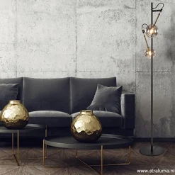 Straluma Vloerlamp Globe 2-L zwart/goud smokeglas><noscript><img width=
