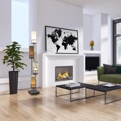 Straluma Vloerlamp 4L zwart + cilinder kappen bruin><noscript><img width=