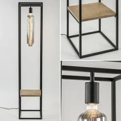 Straluma Vloerlamp zwart frame met houten plank><noscript><img width=