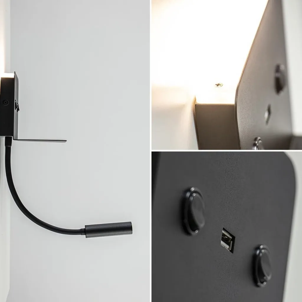 Straluma Wandlamp bed zwart flex + USB charger> Wandlampen|Bedlampjes