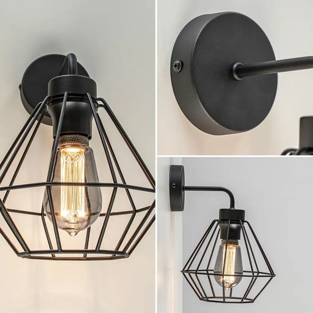 Straluma Wandlamp draadkorf zwart> Wandlampen|Draadlampen