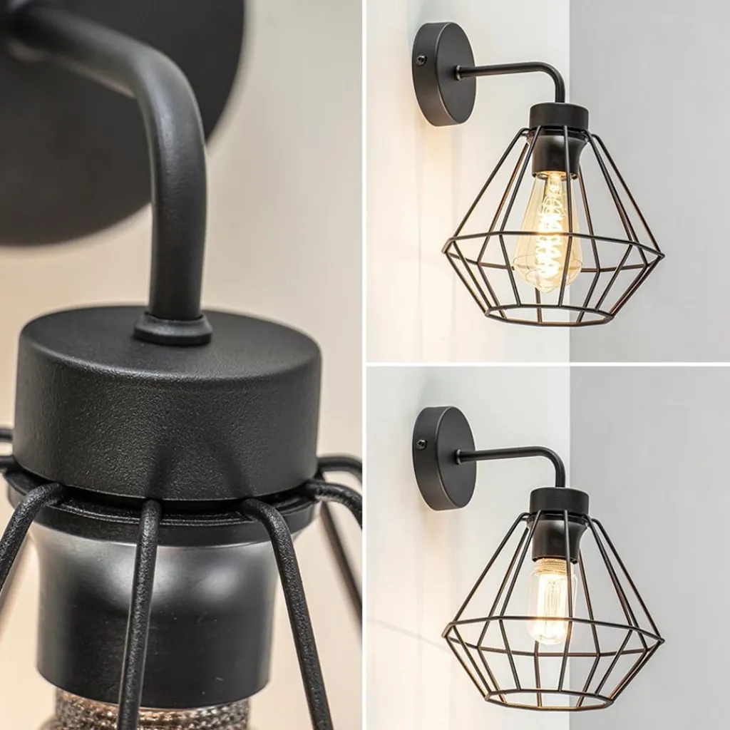 Straluma Wandlamp draadkorf zwart> Wandlampen|Draadlampen