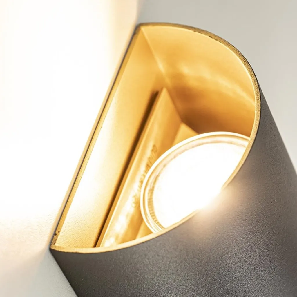 Straluma Wandlamp Hera afgerond zwart/matgoud 2xgu10> Woonkamerlampen|Slaapkamerlampen