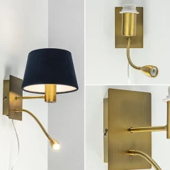 Straluma Wandlamp Regina antiek brons met leesarm exclusief kap><noscript><img width=