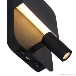Straluma Wandlamp zwart + leesspot en usb><noscript><img width=