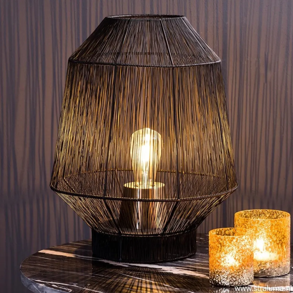 Straluma Zwart metalen tafellamp Vitora met brons> Tafellampen|Draadlampen