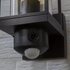 Straluma Zwarte buitenlamp rechthoek met glas en camera><noscript><img width=