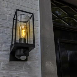 Straluma Zwarte buitenlamp rechthoek met glas en camera><noscript><img width=