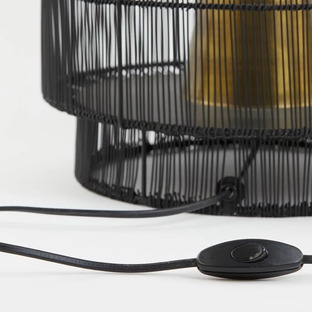 Straluma Zwarte draad tafellamp met brons> Draadlampen|Light and Living