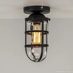 Straluma Zwarte Kooi- plafondlamp met glas> Kooilampen|Woonkamerlampen