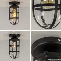 Straluma Zwarte Kooi- plafondlamp met glas><noscript><img width=