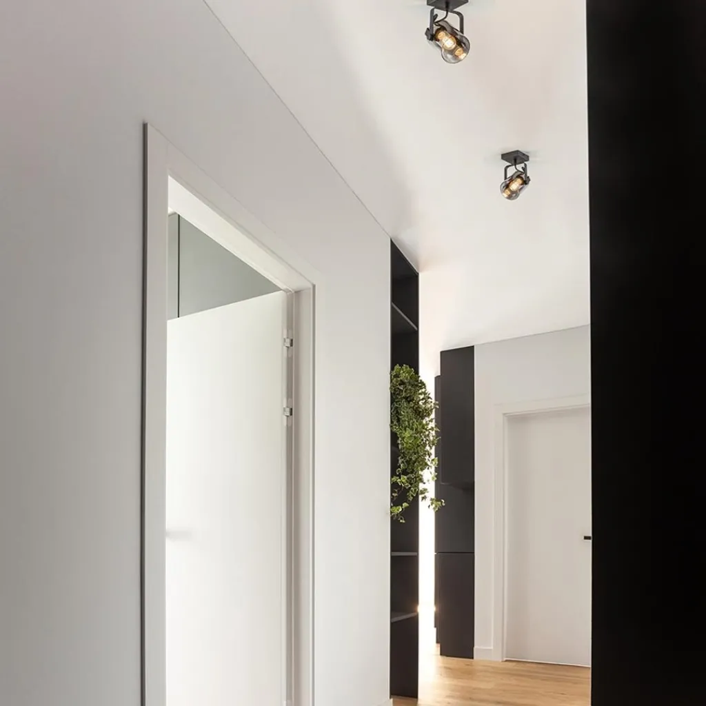 Straluma Zwarte plafond/wandlamp met titanium glas> Keukenverlichting|Plafondlampen