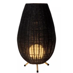 Straluma Zwarte rotan tafellamp met gouden driepoot> Tafellampen|Beach Verlichting