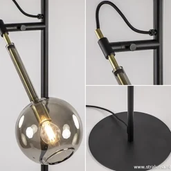 Straluma Zwart/messing vloerlamp met smoke glas><noscript><img width=